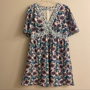 Boden V Neck Contrast Detail Floral Dress
